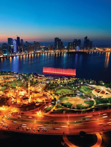 Al Majaz Waterfront in Sharjah at night