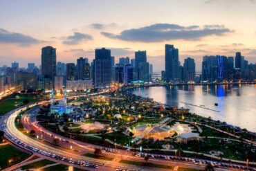 Sharjah Al Majaz Waterfront at night