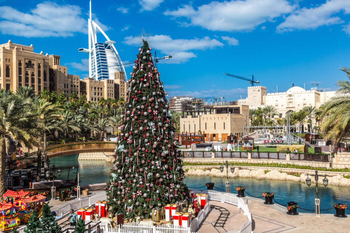 Christmas tree in front of the Burj Al Arab at Madinat Jumeirah
