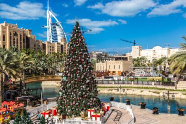 Christmas tree in front of the Burj Al Arab at Madinat Jumeirah