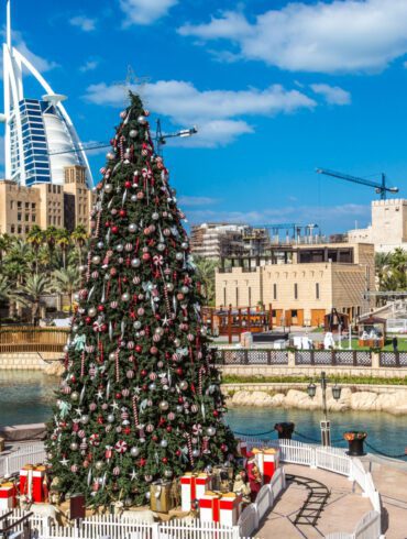 Christmas tree in front of the Burj Al Arab at Madinat Jumeirah