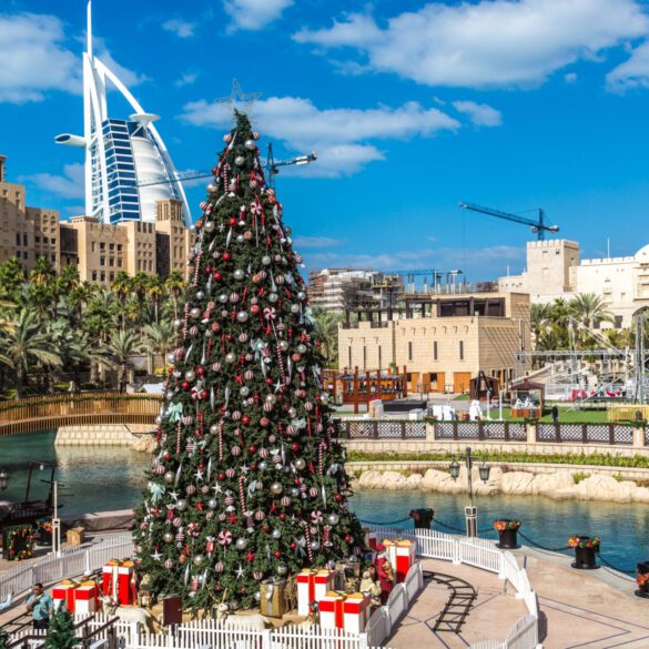 Christmas tree in front of the Burj Al Arab at Madinat Jumeirah