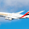 Emirates A380 flying in sky
