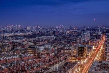 Hilton London Metropole hotel on Edgware Road in London at night