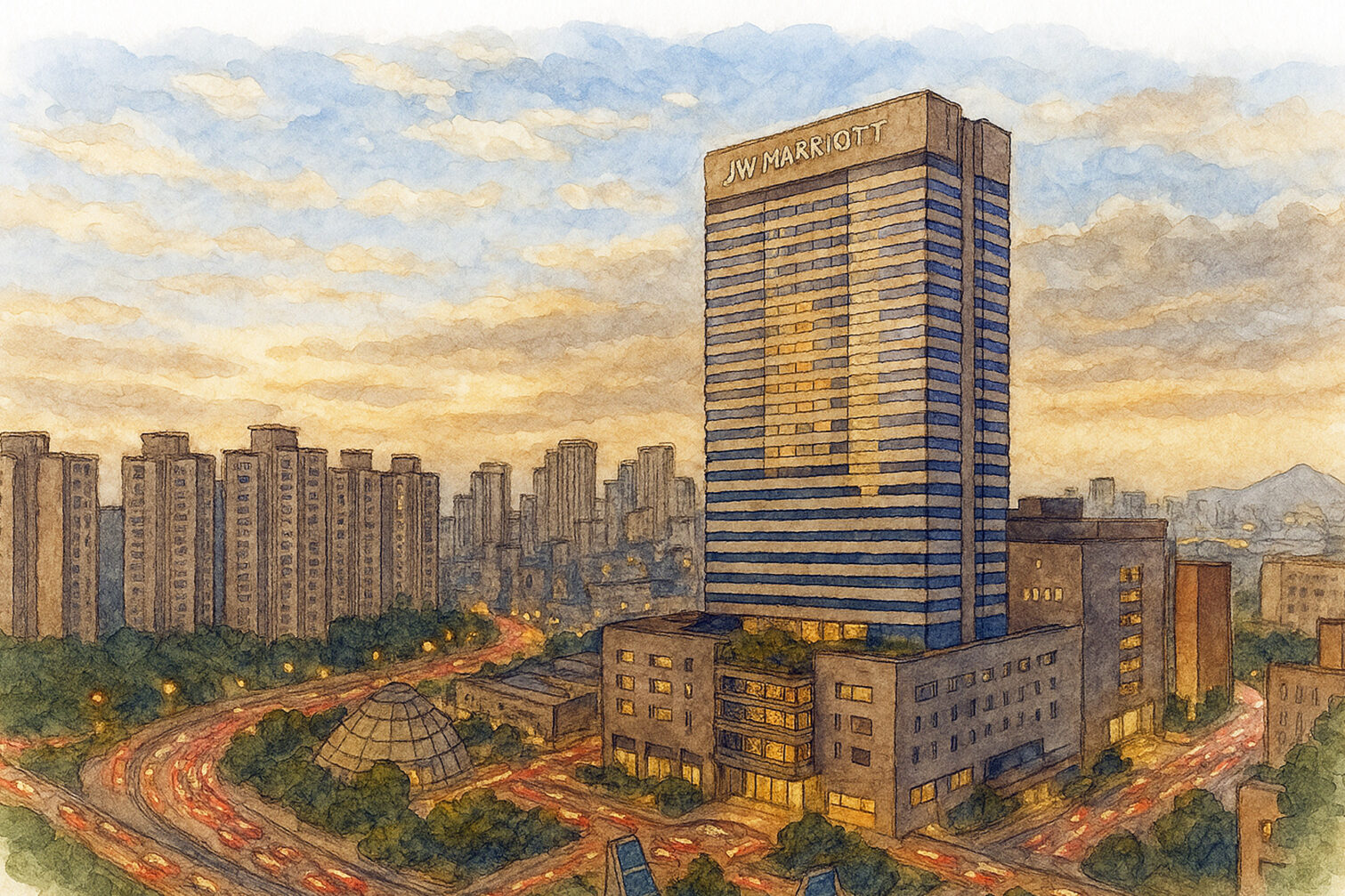 Illustrated sketch of JW Marriott Hotel Seoul