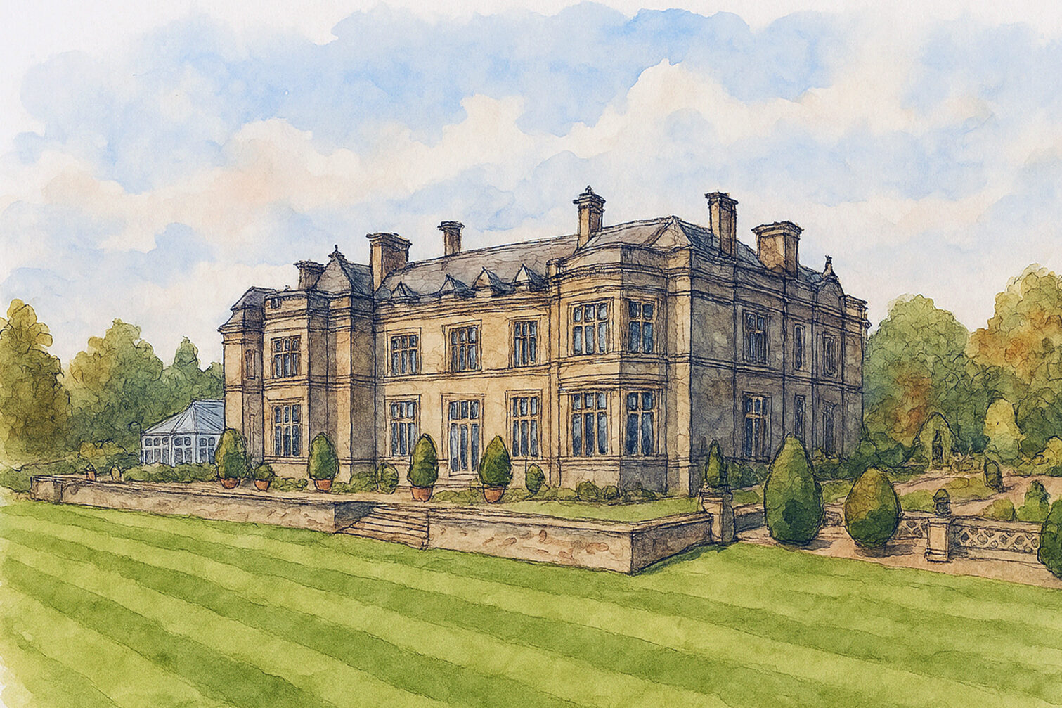 Illustrated sketch of Matfen Hall