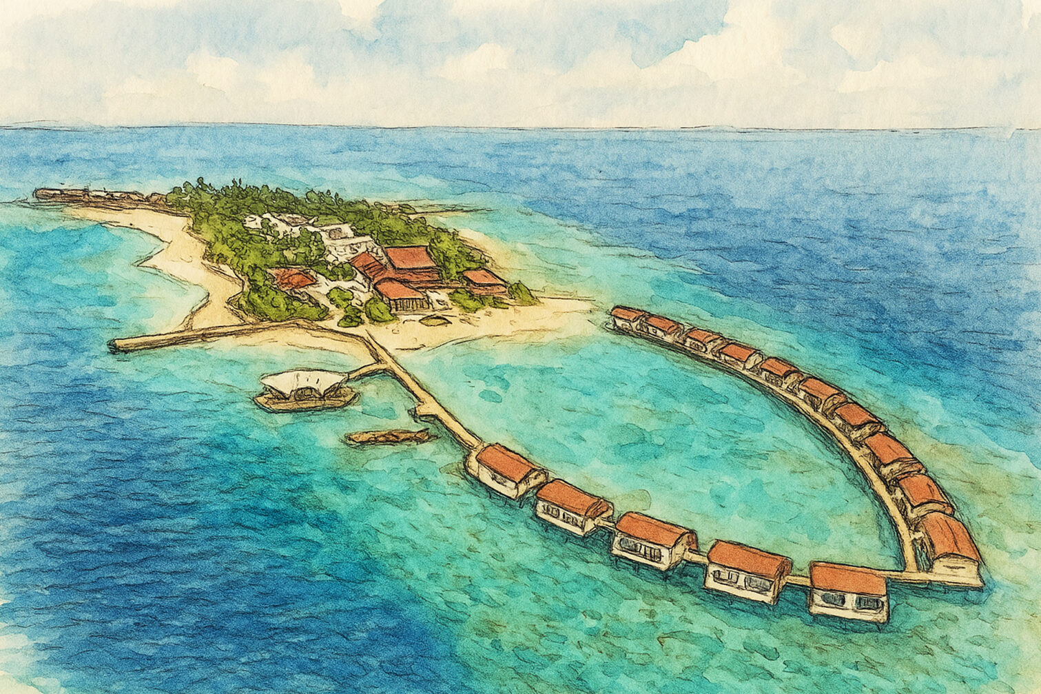Illustrated sketch of The Westin Maldives Miriandhoo Resort