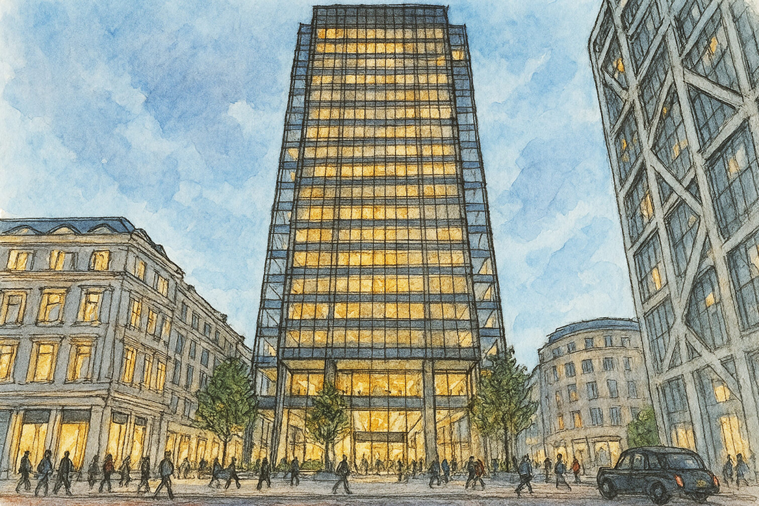 Illustrated sketch of Pan Pacific hotel in London