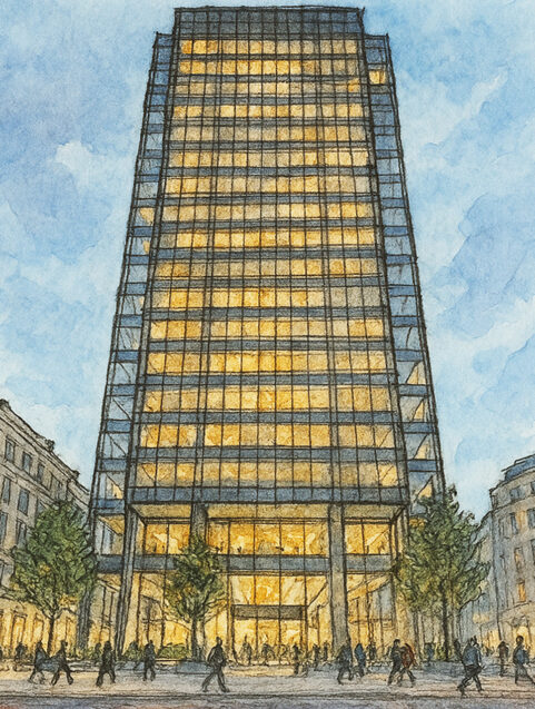 Illustrated sketch of Pan Pacific hotel in London