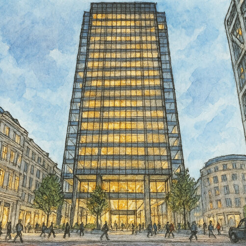 Illustrated sketch of Pan Pacific hotel in London